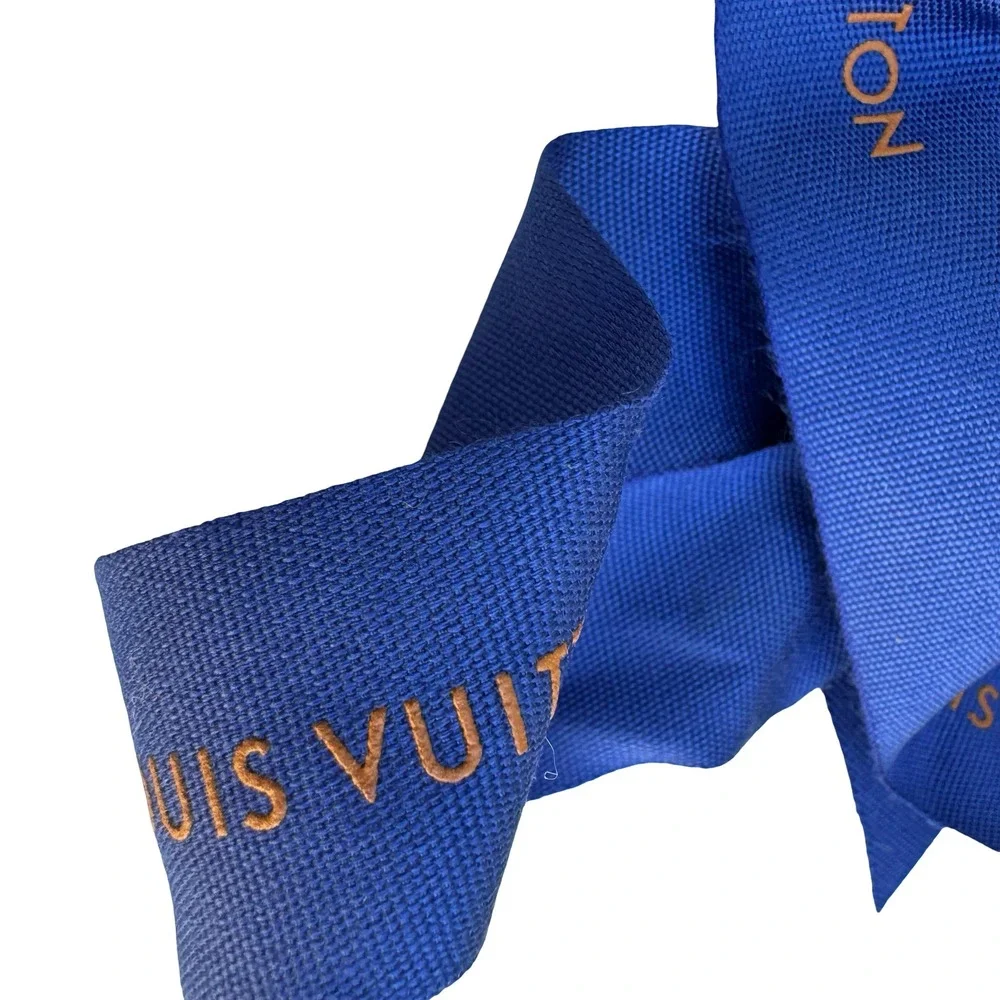 Louis Vuitton Blue Fabric Gift Ribbon Orange Logo Text‎ Authentic Luxury 1